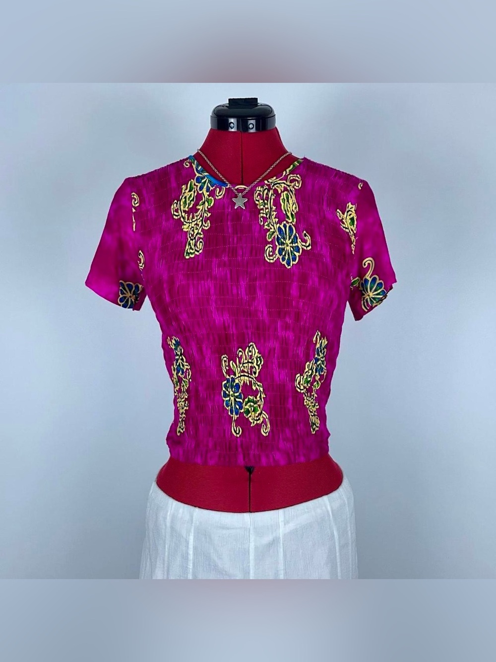 Vibrant Fuchsia Floral Short-Sleeve Top